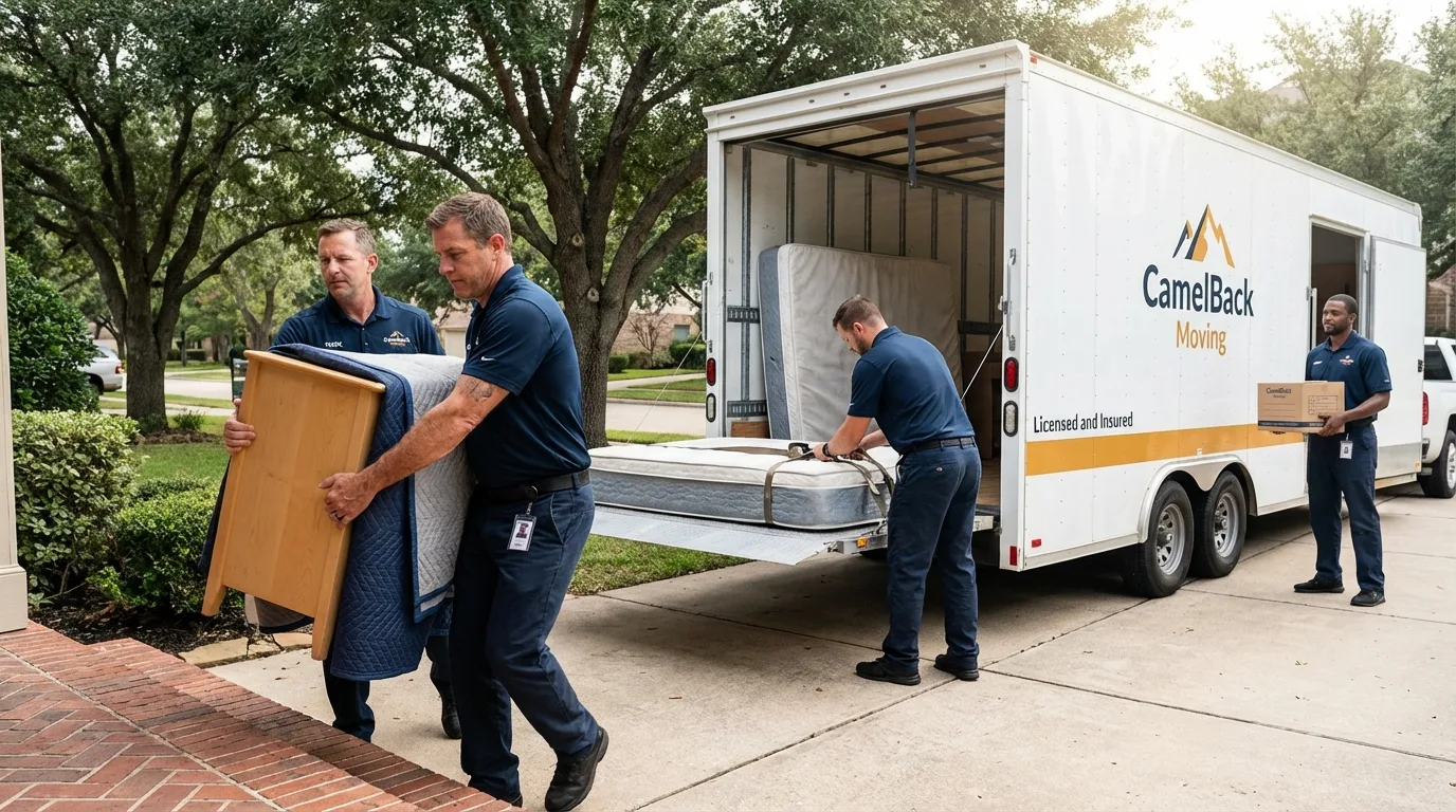 Crew loading residential truck for cross-state move from Cramerton, NC